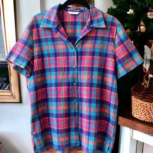 St Michael from Marks & Spencer Plaid Seersucker Shirt Blouse Womens 8 Made UK
